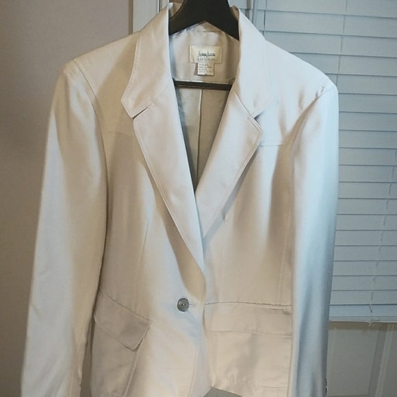 Neiman Marcus Exclusive Light Gray 100% Silk Long Sleeves Jacket Blazer Size 14 - Picture 7 of 12